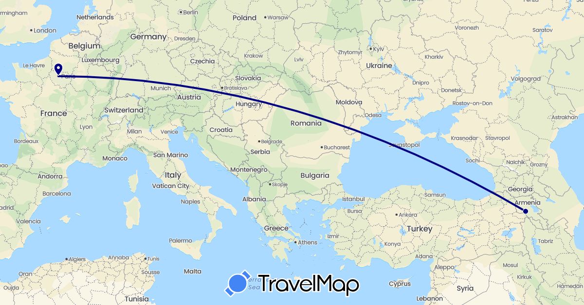 TravelMap itinerary: driving in Armenia, France (Asia, Europe)